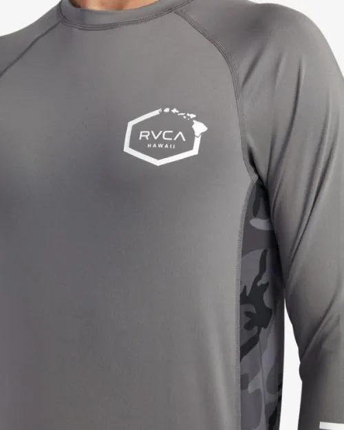 Rvca Island Hex Long Sleeve Rashguard Charcoal Surf Rashguards and Surf Tees