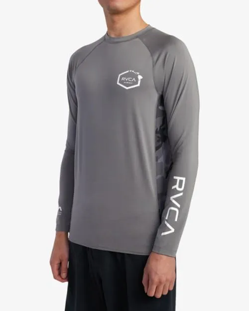 Rvca Island Hex Long Sleeve Rashguard Charcoal Surf Rashguards and Surf Tees