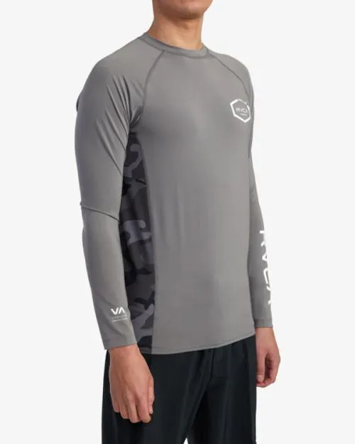Rvca Island Hex Long Sleeve Rashguard Charcoal Surf Rashguards and Surf Tees