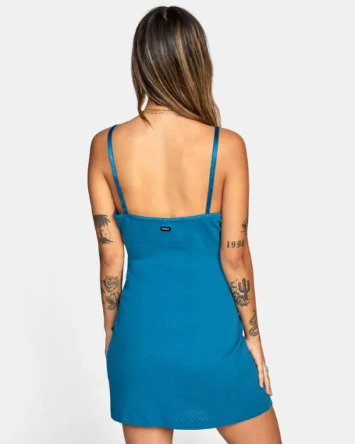 Rvca Just Friends Pointelle Midi Dress Snorkel Blue Women Dresses and Rompers