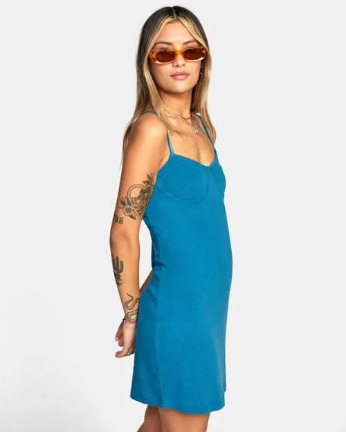 Rvca Just Friends Pointelle Midi Dress Snorkel Blue Women Dresses and Rompers