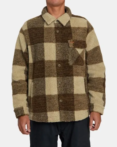 Rvca Lockheart ZipUp Sherpa Fleece Khaki Men Hoodies and Sweatshirts