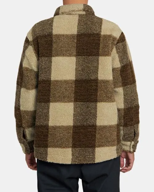 Rvca Lockheart ZipUp Sherpa Fleece Khaki Men Hoodies and Sweatshirts