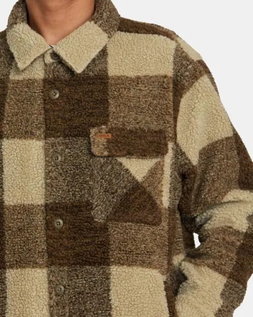 Rvca Lockheart ZipUp Sherpa Fleece Khaki Men Hoodies and Sweatshirts