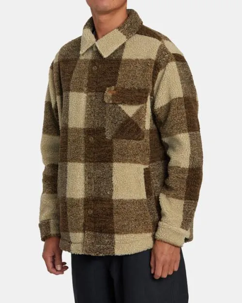 Rvca Lockheart ZipUp Sherpa Fleece Khaki Men Hoodies and Sweatshirts