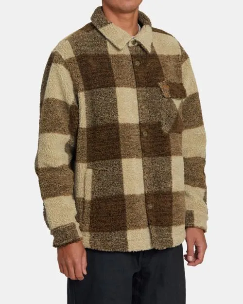 Rvca Lockheart ZipUp Sherpa Fleece Khaki Men Hoodies and Sweatshirts