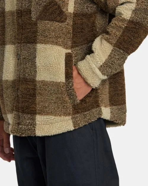 Rvca Lockheart ZipUp Sherpa Fleece Khaki Men Hoodies and Sweatshirts