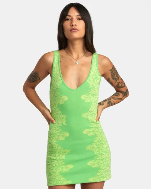 Rvca Mai Tai Knitted Bodycon Dress Green Flash Women Dresses and Rompers