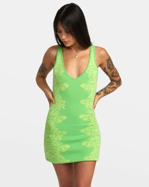 Rvca Mai Tai Knitted Bodycon Dress Green Flash Women Dresses and Rompers