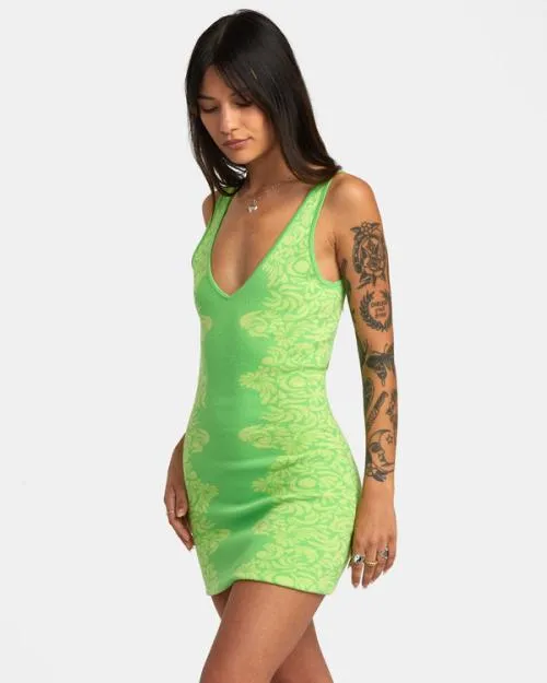 Rvca Mai Tai Knitted Bodycon Dress Green Flash Women Dresses and Rompers