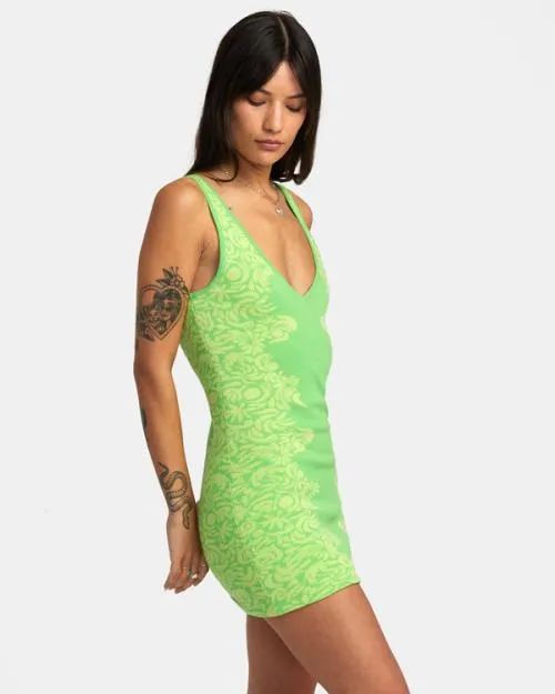 Rvca Mai Tai Knitted Bodycon Dress Green Flash Women Dresses and Rompers