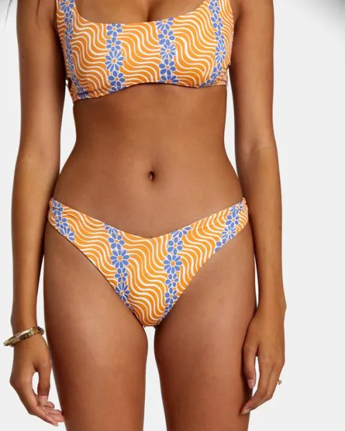 Rvca Micro Magic Reversible High Leg Bikini Bottoms Tangerine Women Bikini Bottoms