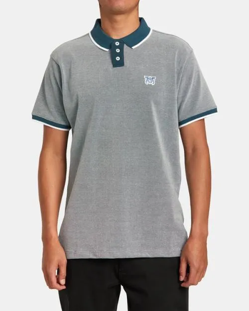 Rvca Pennant Birdseye Polo Shirt Duck Blue Men Short Sleeves
