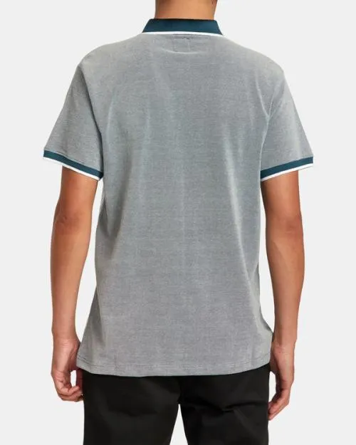 Rvca Pennant Birdseye Polo Shirt Duck Blue Men Short Sleeves