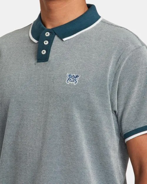 Rvca Pennant Birdseye Polo Shirt Duck Blue Men Short Sleeves
