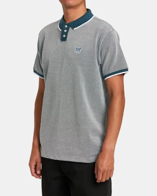 Rvca Pennant Birdseye Polo Shirt Duck Blue Men Short Sleeves