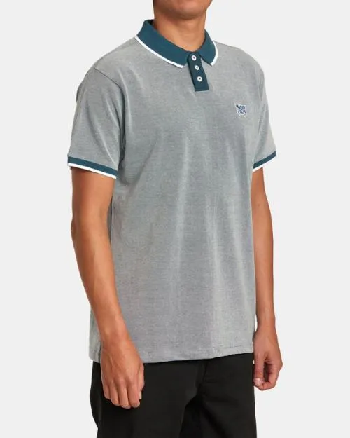 Rvca Pennant Birdseye Polo Shirt Duck Blue Men Short Sleeves