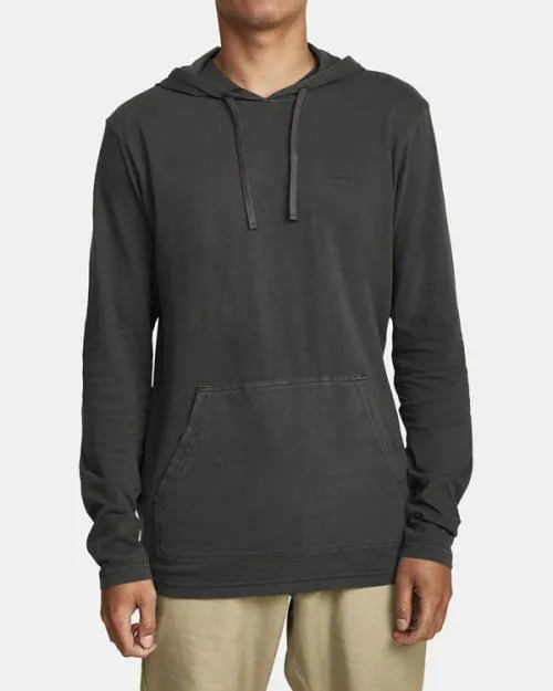 Rvca PTC PIGMENT HOODED LONG SLEEVE TEE Pirate Black Men Tees and Tanks
