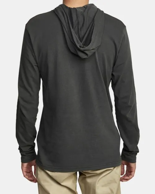 Rvca PTC PIGMENT HOODED LONG SLEEVE TEE Pirate Black Men Tees and Tanks