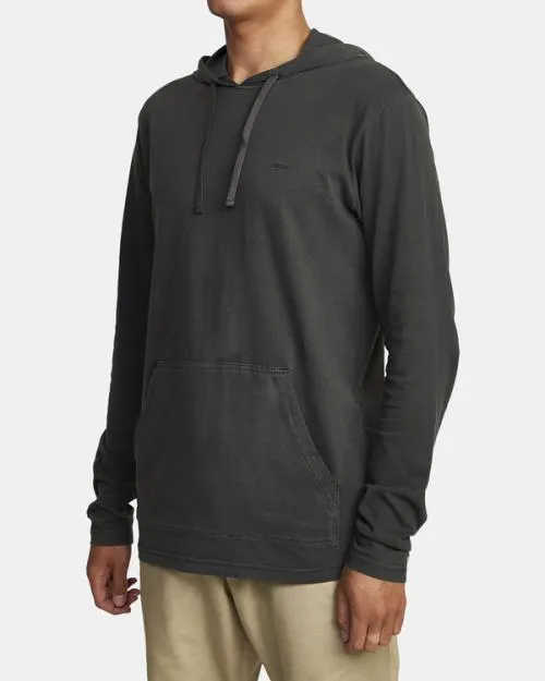 Rvca PTC PIGMENT HOODED LONG SLEEVE TEE Pirate Black Men Tees and Tanks
