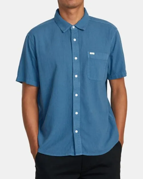 Rvca PTC Woven Short Sleeve Shirt Cool Blue Men Shirts and Flannels
