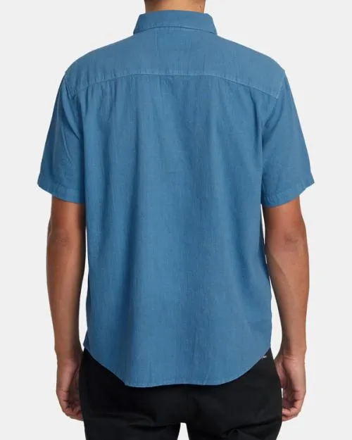 Rvca PTC Woven Short Sleeve Shirt Cool Blue Men Shirts and Flannels