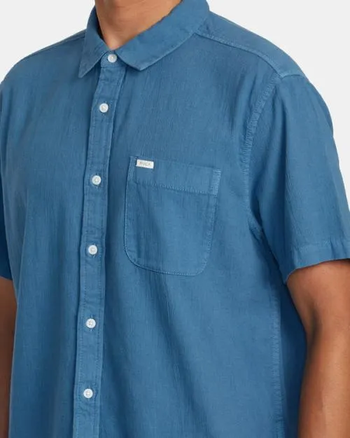 Rvca PTC Woven Short Sleeve Shirt Cool Blue Men Shirts and Flannels
