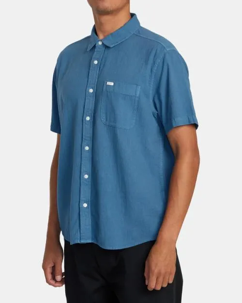 Rvca PTC Woven Short Sleeve Shirt Cool Blue Men Shirts and Flannels