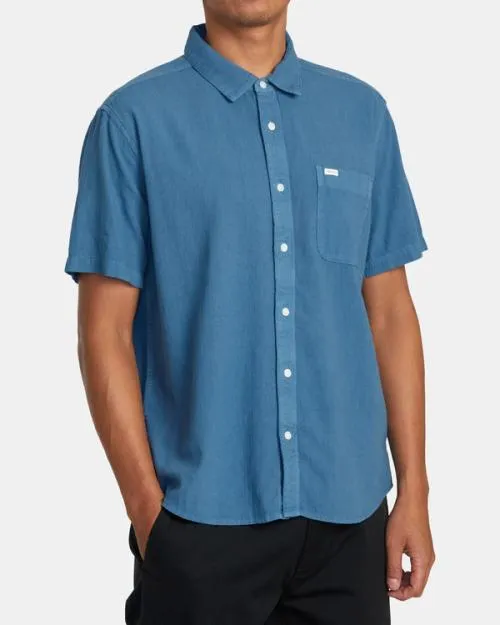 Rvca PTC Woven Short Sleeve Shirt Cool Blue Men Shirts and Flannels