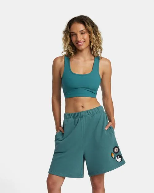Rvca Rose Machado Baggy Oversized Sweat Shorts Teal WomenMen Shorts and Skirts