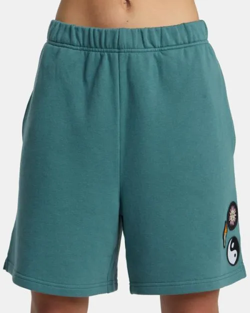 Rvca Rose Machado Baggy Oversized Sweat Shorts Teal WomenMen Shorts and Skirts