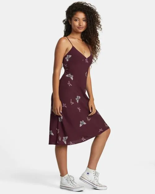 Rvca Rose Namajunas Oh Lord Midi Dress Rose Pink Women Dresses and Rompers