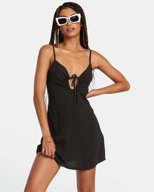 Rvca Seniesa Chained Mini Dress Pirate Black Women Dresses and Rompers