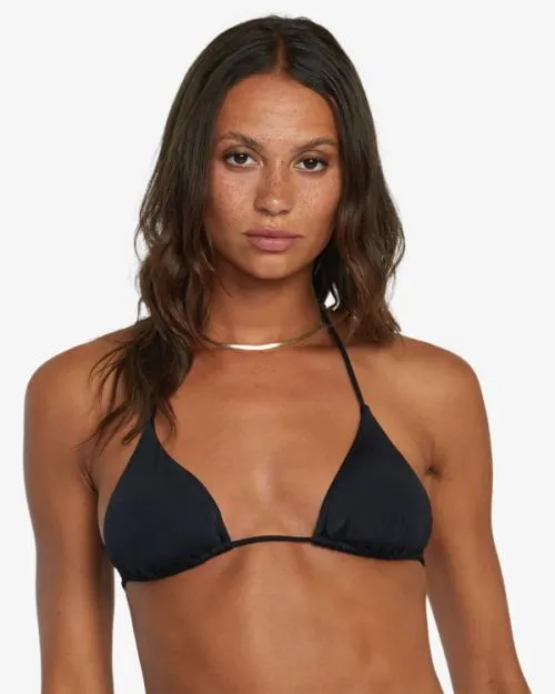 Rvca Solid Halter Triangle Bikini Top Black Women Bikini Tops