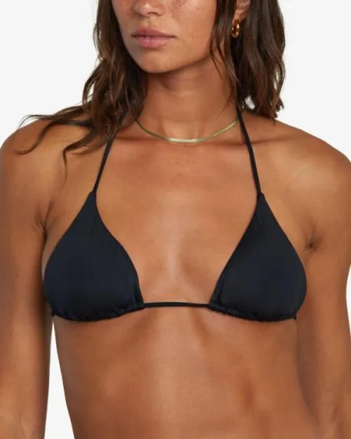 Rvca Solid Halter Triangle Bikini Top Black Women Bikini Tops