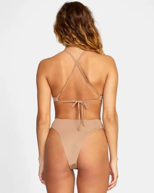 Rvca Solid High Rise Cheeky Bikini Bottoms Wood Women Bikini Bottoms