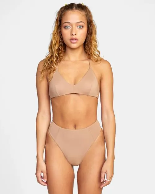 Rvca Solid High Rise Cheeky Bikini Bottoms Wood Women Bikini Bottoms