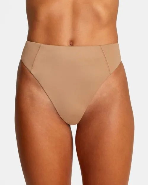 Rvca Solid High Rise Cheeky Bikini Bottoms Wood Women Bikini Bottoms