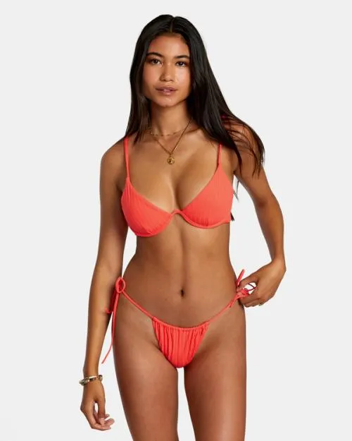Rvca Solid Streak Skimpy Bikini Bottoms Neon Red Women Bikini Bottoms