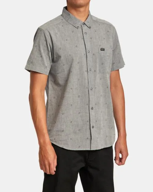 Rvca That039ll Do Dobby Short Sleeve Shirt Grey Men Shirts and Flannels