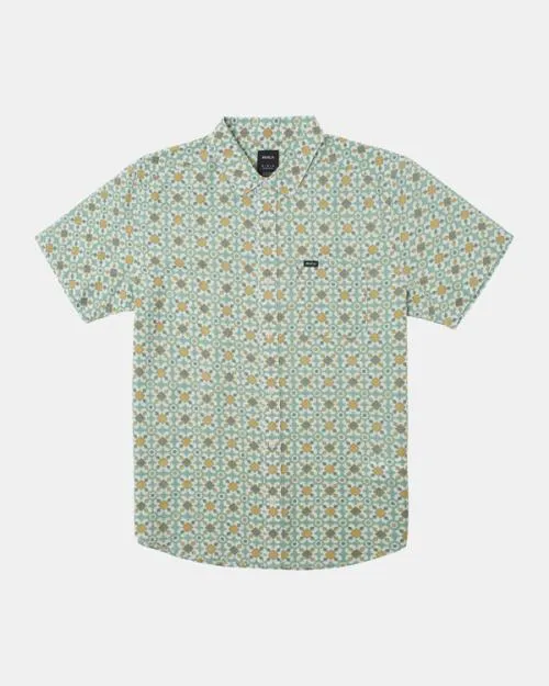 Rvca Vacationist Short Sleeve Shirt Green Haze Men Shirts and Flannels