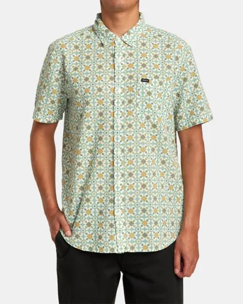 Rvca Vacationist Short Sleeve Shirt Green Haze Men Shirts and Flannels