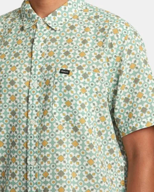 Rvca Vacationist Short Sleeve Shirt Green Haze Men Shirts and Flannels