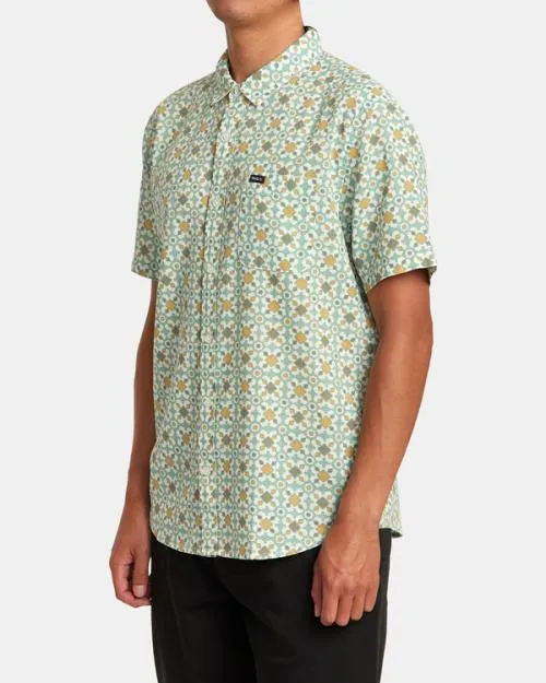 Rvca Vacationist Short Sleeve Shirt Green Haze Men Shirts and Flannels