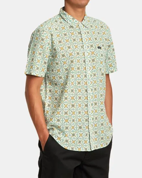 Rvca Vacationist Short Sleeve Shirt Green Haze Men Shirts and Flannels