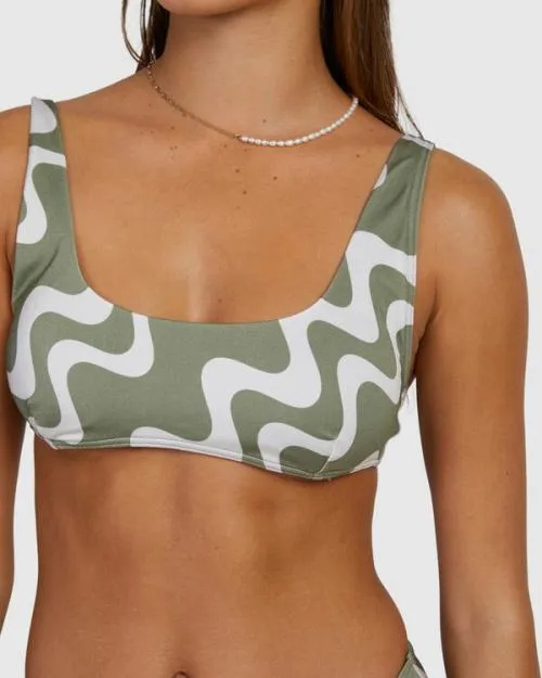 Rvca Waves Scooped Bralette Bikini Top Agave Women Bikini Tops