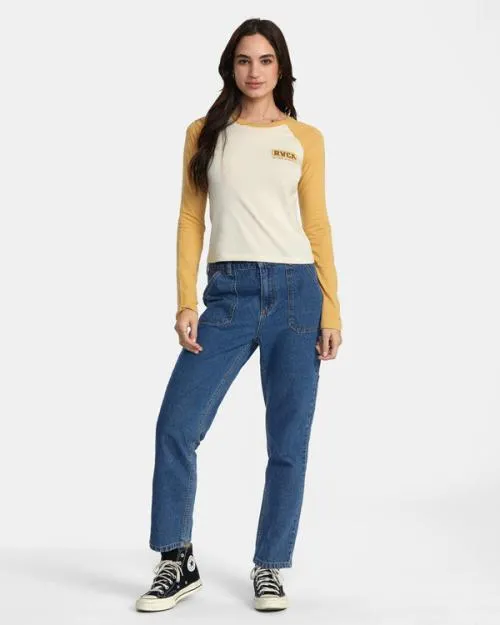 Rvca Workerwear Long Sleeve TShirt Latte Women Tees and Tanks