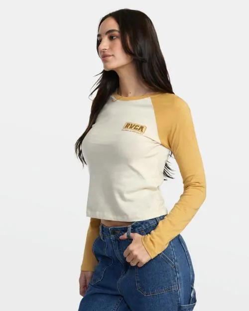 Rvca Workerwear Long Sleeve TShirt Latte Women Tees and Tanks