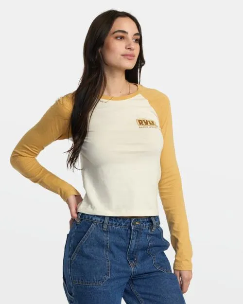 Rvca Workerwear Long Sleeve TShirt Latte Women Tees and Tanks