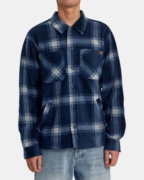 Rvca Yukon Hi Pile Fleece Shirt Jacket Moody Blue Men Jackets